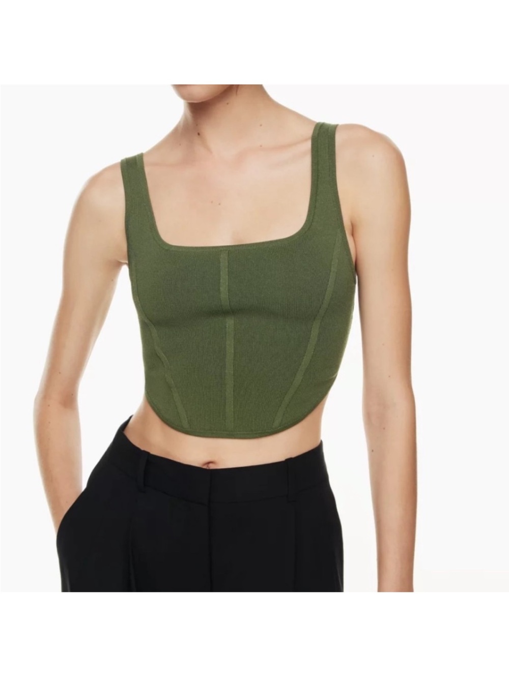 Vacation Olive Green Square-Neck Cropped Tank Top